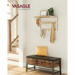 Coat Rack – Wood – Oak and White – Wall Mounted with 10 Removable Hooks and Shelf