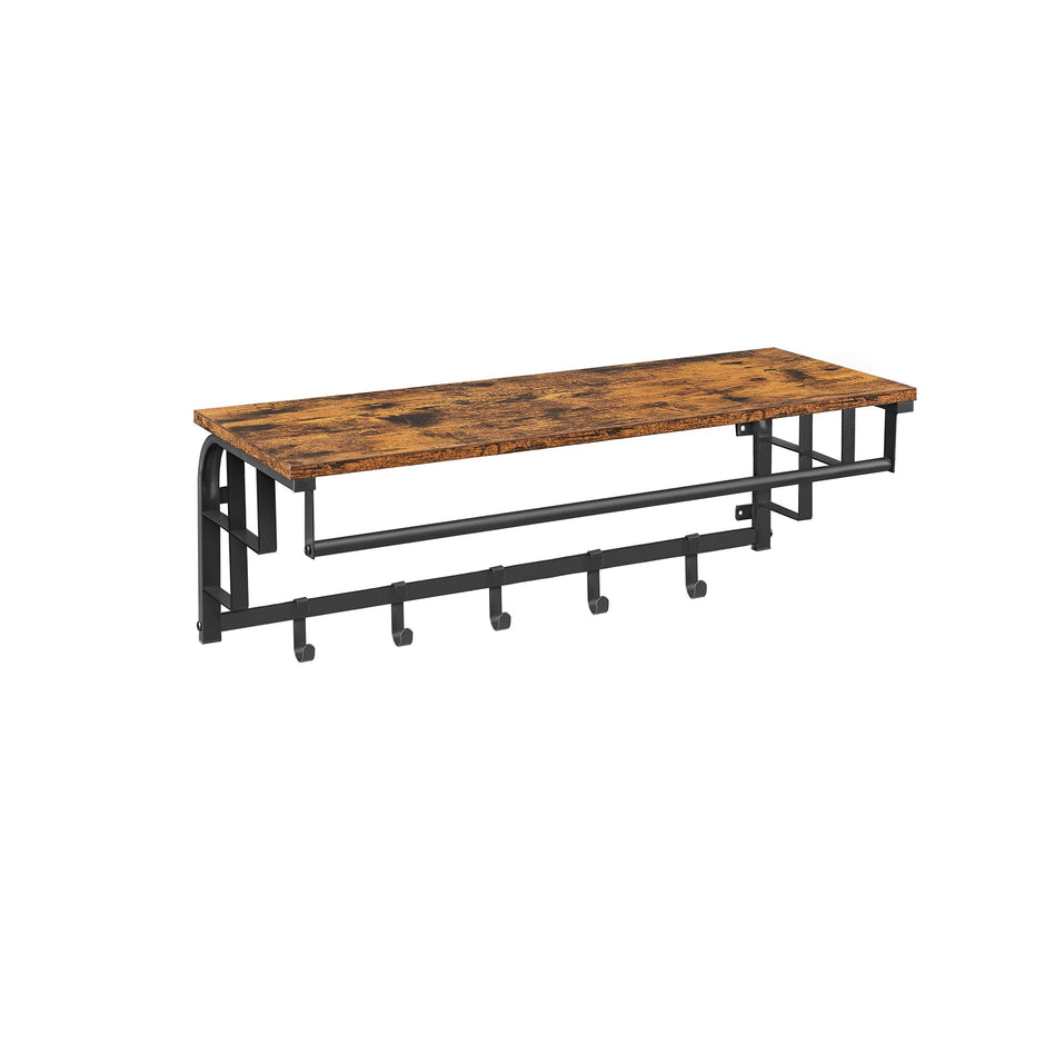 Wall-Mounted Coat Rack – Metal – Industrial Grey – Includes Storage Shelf and 5 Removable Hooks
