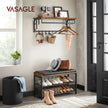Wall-Mounted Coat Rack – Metal – Industrial Grey – Includes Storage Shelf and 5 Removable Hooks