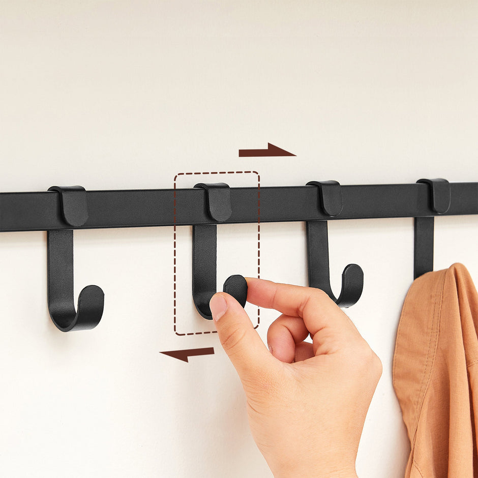 Wall-Mounted Coat Rack – Metal – Industrial Grey – Includes Storage Shelf and 5 Removable Hooks