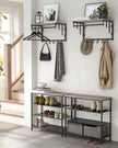 Wall-Mounted Coat Rack – Wood and Metal – Greige and Black – 5 Hooks and Shelf