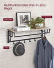 Wall-Mounted Coat Rack – Wood and Metal – Greige and Black – 5 Hooks and Shelf