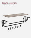 Wall-Mounted Coat Rack – Wood and Metal – Greige and Black – 5 Hooks and Shelf
