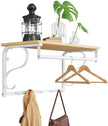 Wall Mounted Coat Rack Shelf – Wood and Metal – Rustic Brown and Black – 5 Hooks and Hanging Rail