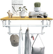 Wall Mounted Coat Rack Shelf – Wood and Metal – Rustic Brown and Black – 5 Hooks and Hanging Rail