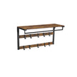 Wall-Mounted Coat Rack – Wood – Rustic Brown and Black – 10 Removable Hooks with Shelf