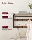 Wall-Mounted Coat Rack – Wood – Rustic Brown and Black – 10 Removable Hooks with Shelf
