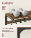 Wall-Mounted Coat Rack – Wood – Rustic Brown and Black – 10 Removable Hooks with Shelf