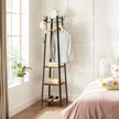 Coat Stand – Metal – Rustic Brown – Industrial Design with Shelves and Hooks