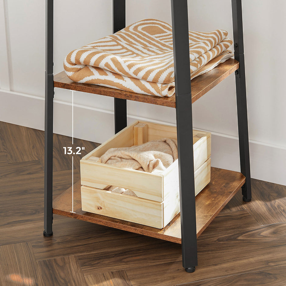 Coat Stand – Metal – Rustic Brown – Industrial Design with Shelves and Hooks