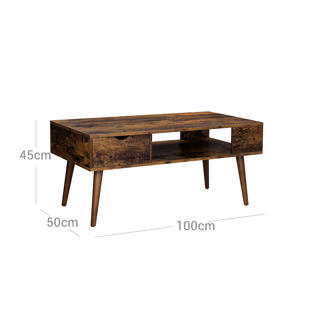 Coffee Table – Wood – Rustic Brown – Storage Drawer and Open Compartment