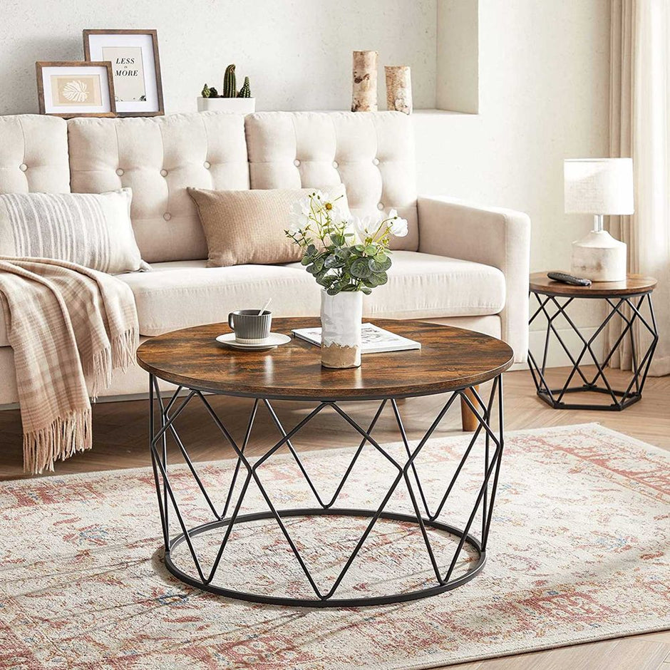 Small Centre Table – Steel – Rustic Brown and Black – Industrial Style