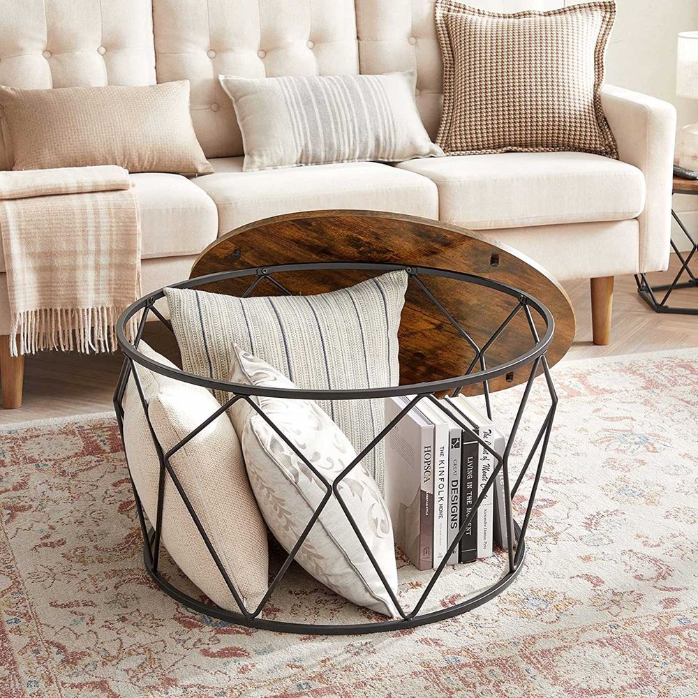 Small Centre Table – Steel – Rustic Brown and Black – Industrial Style