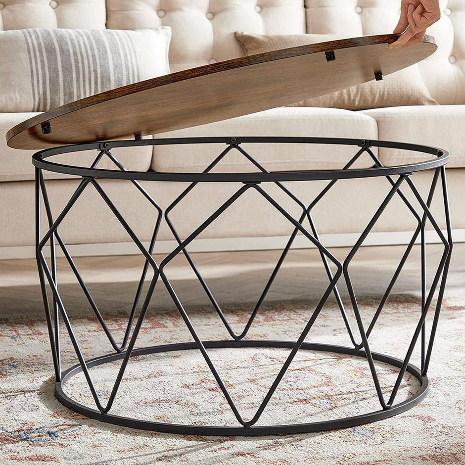 Small Centre Table – Steel – Rustic Brown and Black – Industrial Style