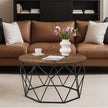 Round Coffee Table – Steel Frame – Rustic Brown and Black – Industrial Style