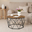 Round Coffee Table – Steel Frame – Rustic Brown and Black – Industrial Style