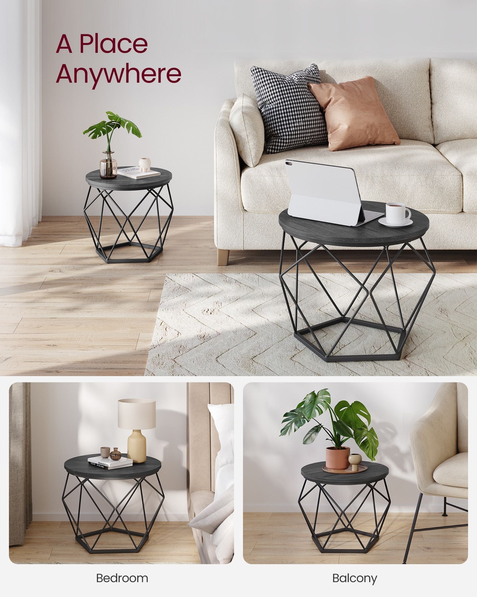 Set of 2 Round Coffee Tables – Steel – Charcoal Grey and Ink Black – Robust Design for Living Room and Bedroom