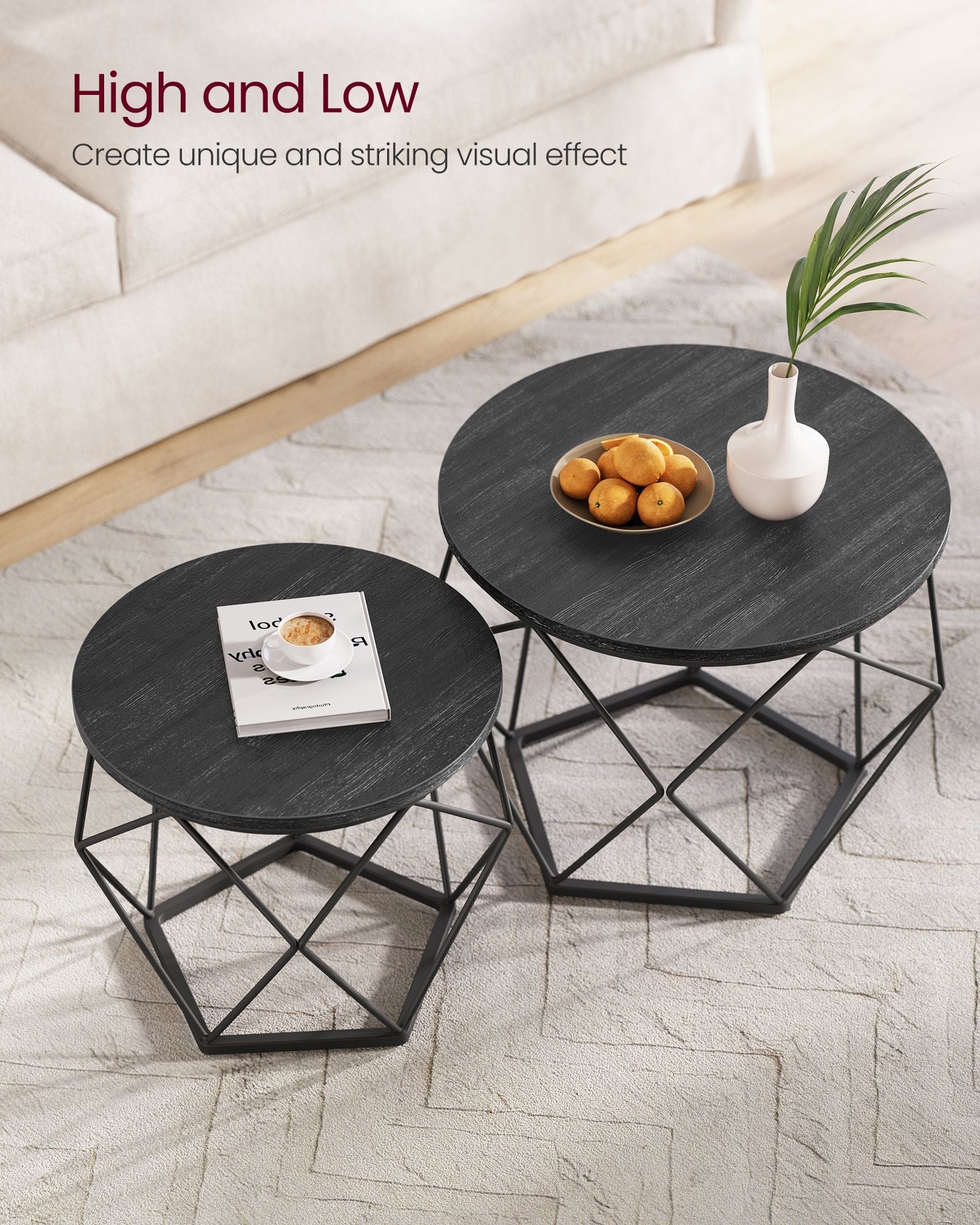 Set of 2 Round Coffee Tables – Steel – Charcoal Grey and Ink Black – Robust Design for Living Room and Bedroom