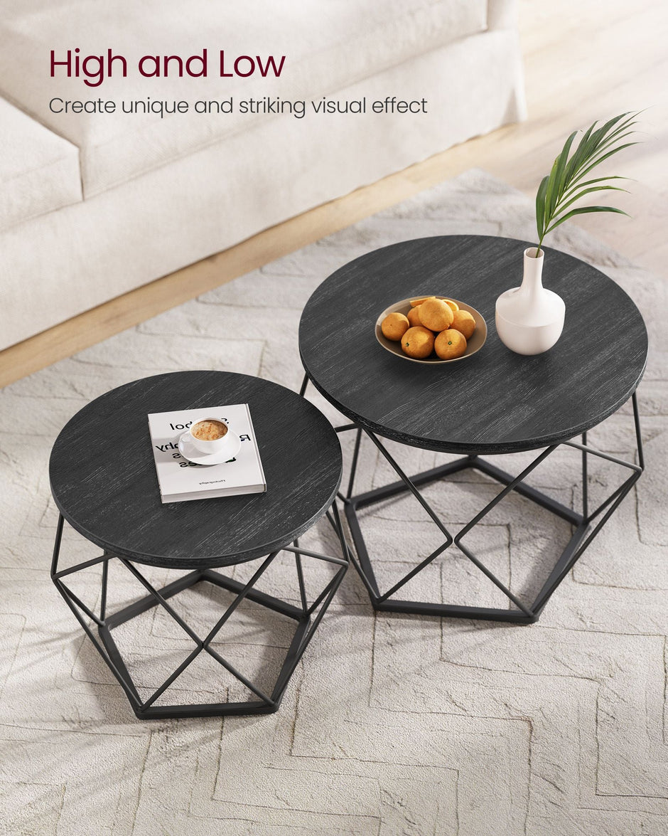 Set of 2 Round Coffee Tables – Steel – Charcoal Grey and Ink Black – Robust Design for Living Room and Bedroom