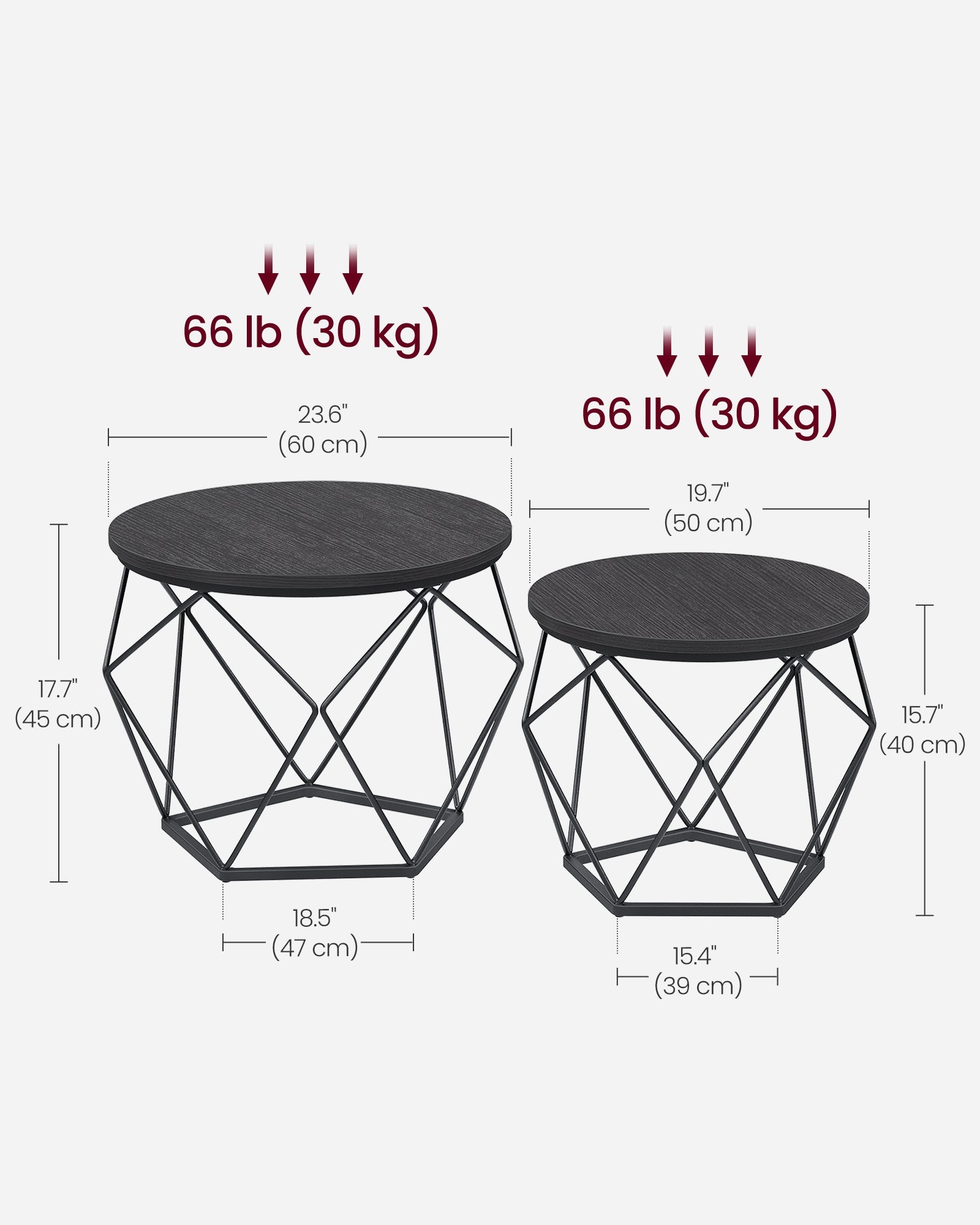 Set of 2 Round Coffee Tables – Steel – Charcoal Grey and Ink Black – Robust Design for Living Room and Bedroom