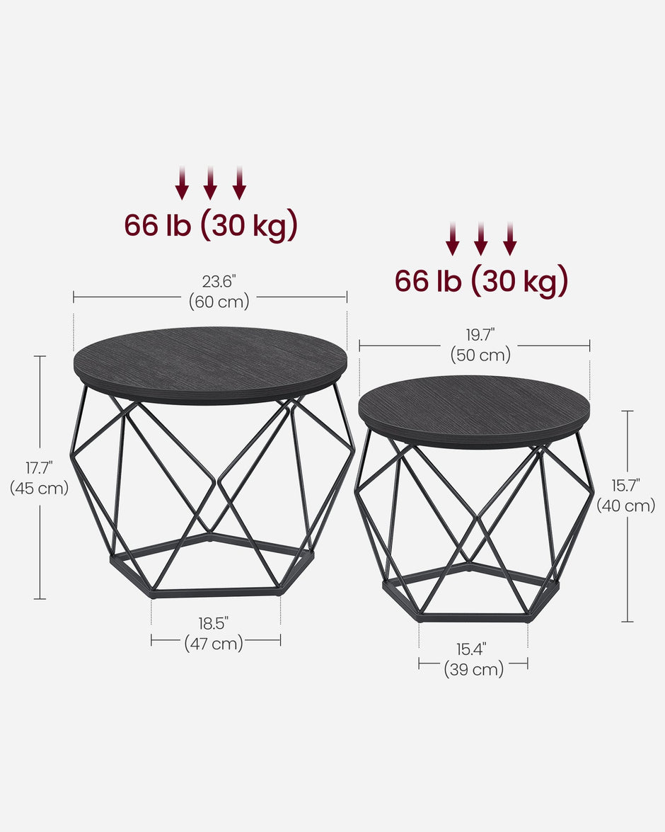 Set of 2 Round Coffee Tables – Steel – Charcoal Grey and Ink Black – Robust Design for Living Room and Bedroom