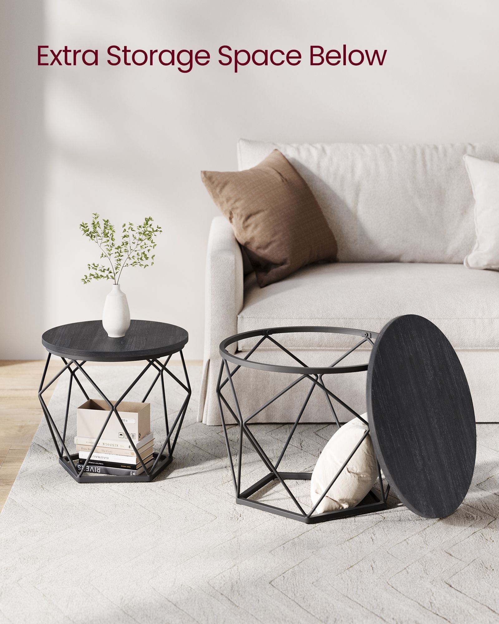 Set of 2 Round Coffee Tables – Steel – Charcoal Grey and Ink Black – Robust Design for Living Room and Bedroom