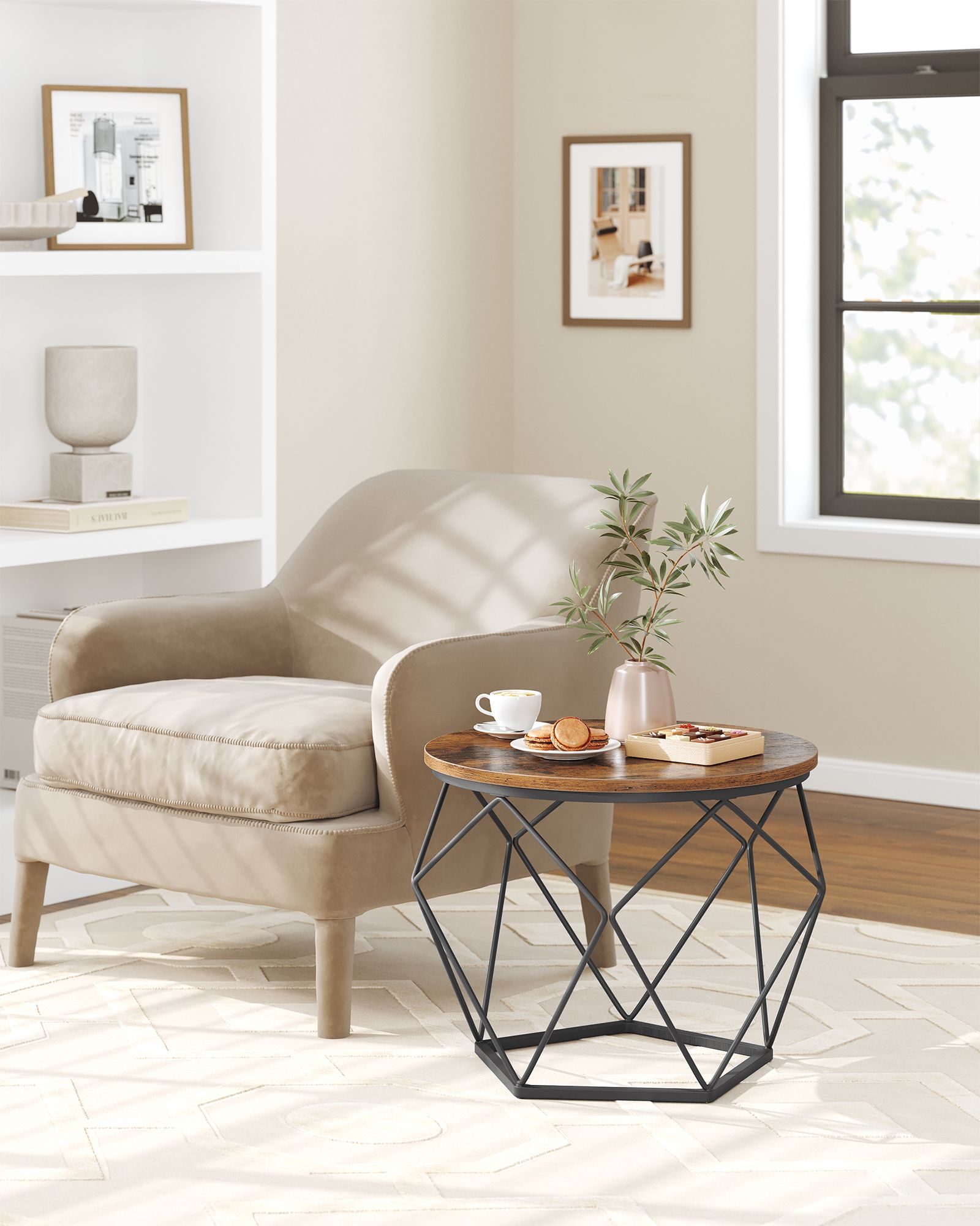 Set of 2 Round Coffee Tables – Steel – Rustic Brown & Ink Black – Robust Design for Living Room and Bedroom