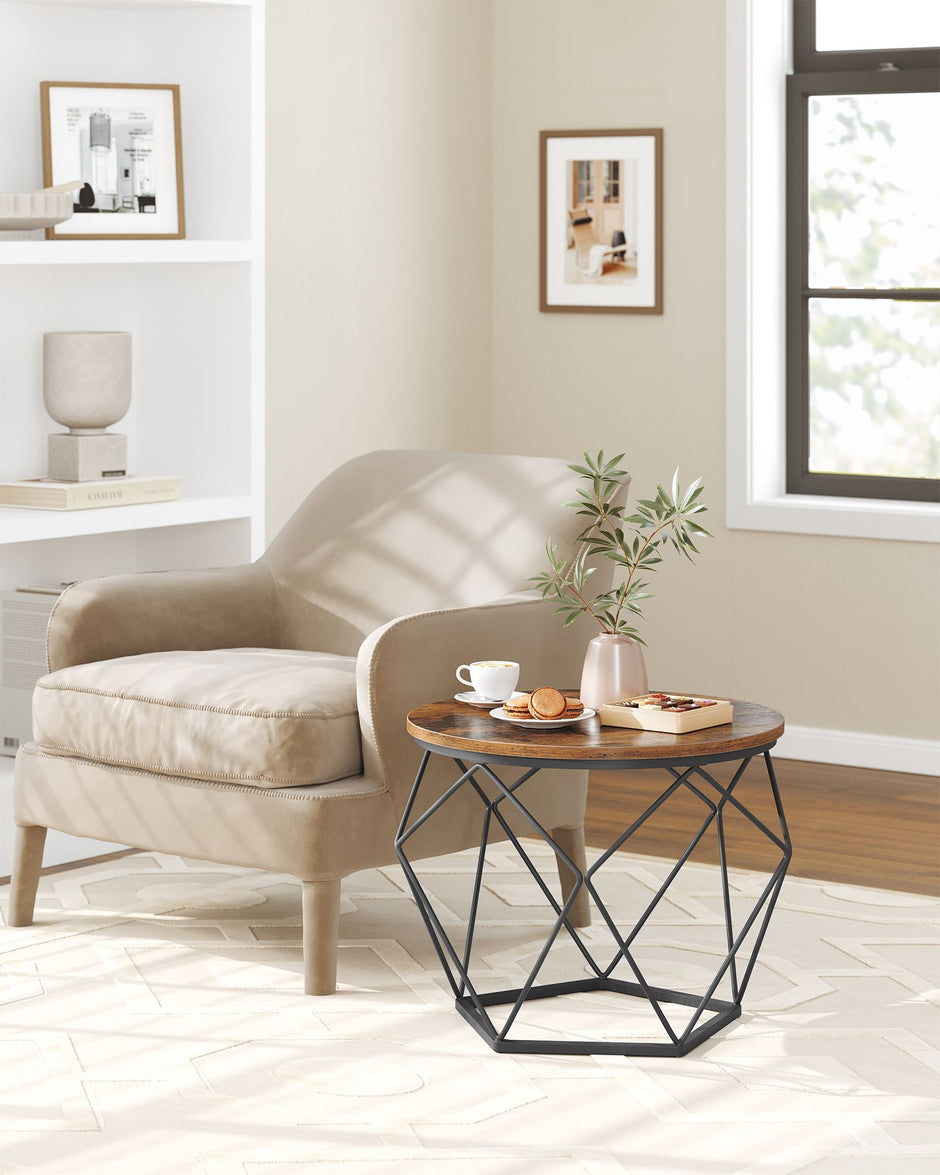 Set of 2 Round Coffee Tables – Steel – Rustic Brown & Ink Black – Robust Design for Living Room and Bedroom