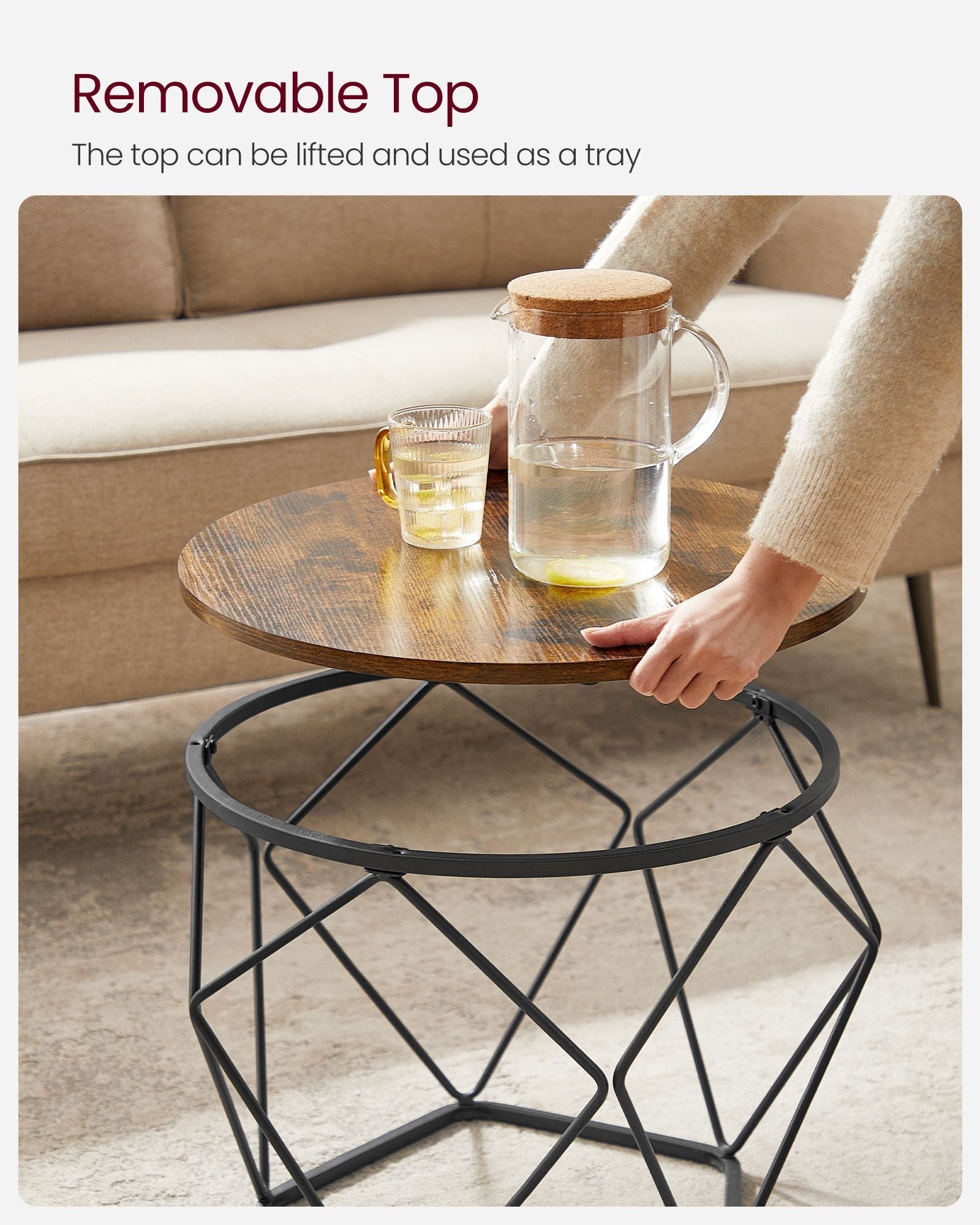 Set of 2 Round Coffee Tables – Steel – Rustic Brown & Ink Black – Robust Design for Living Room and Bedroom