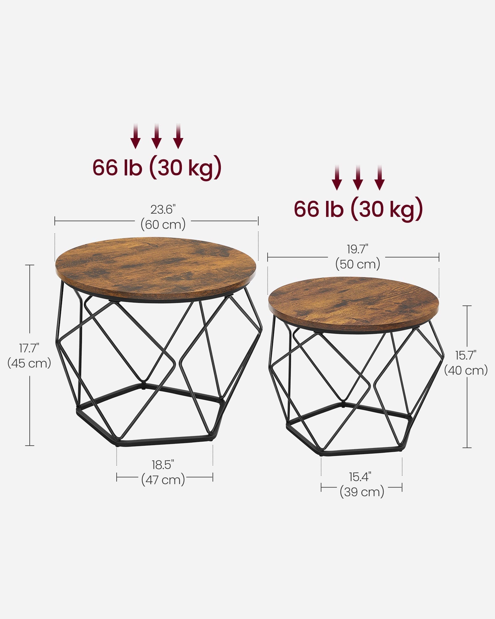 Set of 2 Round Coffee Tables – Steel – Rustic Brown & Ink Black – Robust Design for Living Room and Bedroom