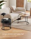 Set of 2 Round Nesting Tables – Wood – Rustic Brown and Ink Black – Hidden Storage and Top Tray