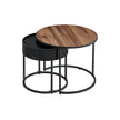 Set of 2 Round Nesting Side Tables – Natural Walnut and Ink Black – Modern Style with Hidden Storage and Top Tray