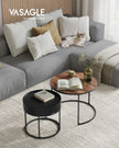 Set of 2 Round Nesting Side Tables – Natural Walnut and Ink Black – Modern Style with Hidden Storage and Top Tray