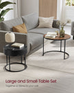 Set of 2 Round Nesting Side Tables – Natural Walnut and Ink Black – Modern Style with Hidden Storage and Top Tray