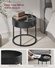 Set of 2 Round Nesting Side Tables – Natural Walnut and Ink Black – Modern Style with Hidden Storage and Top Tray