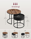Set of 2 Round Nesting Side Tables – Natural Walnut and Ink Black – Modern Style with Hidden Storage and Top Tray