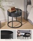 Set of 2 Round Side Tables – Natural Beige and Ink Black – Nesting Design with Hidden Storage and Top Tray