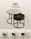 Set of 2 Round Side Tables – Natural Beige and Ink Black – Nesting Design with Hidden Storage and Top Tray