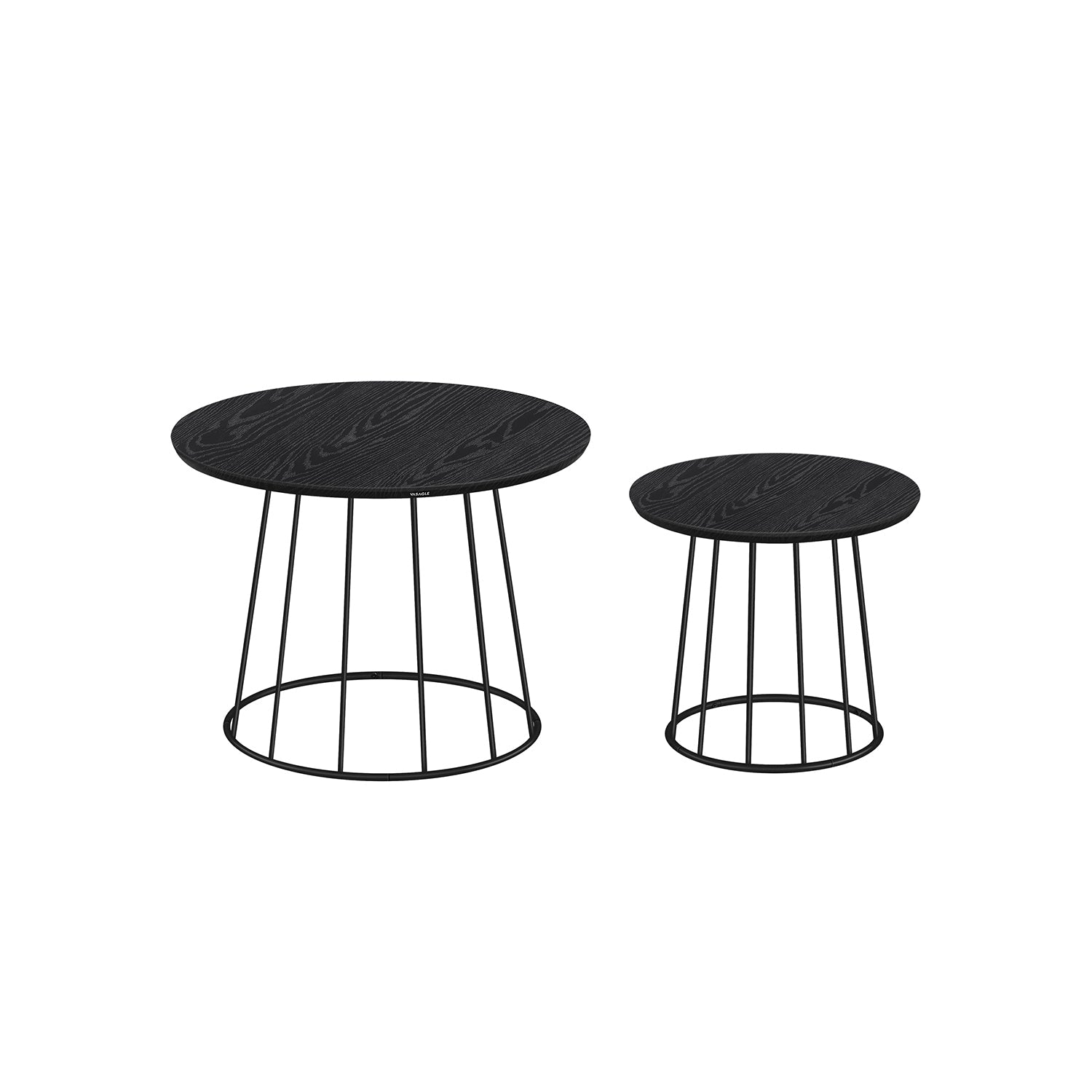 Set of 2 Round Side Tables – Steel Frame – Rustic Brown – Modern Design