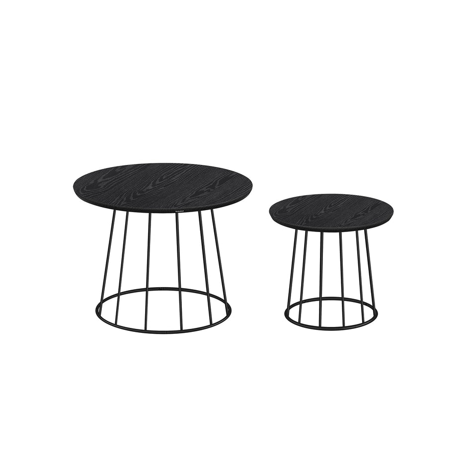 Set of 2 Round Side Tables – Steel Frame – Rustic Brown – Modern Design
