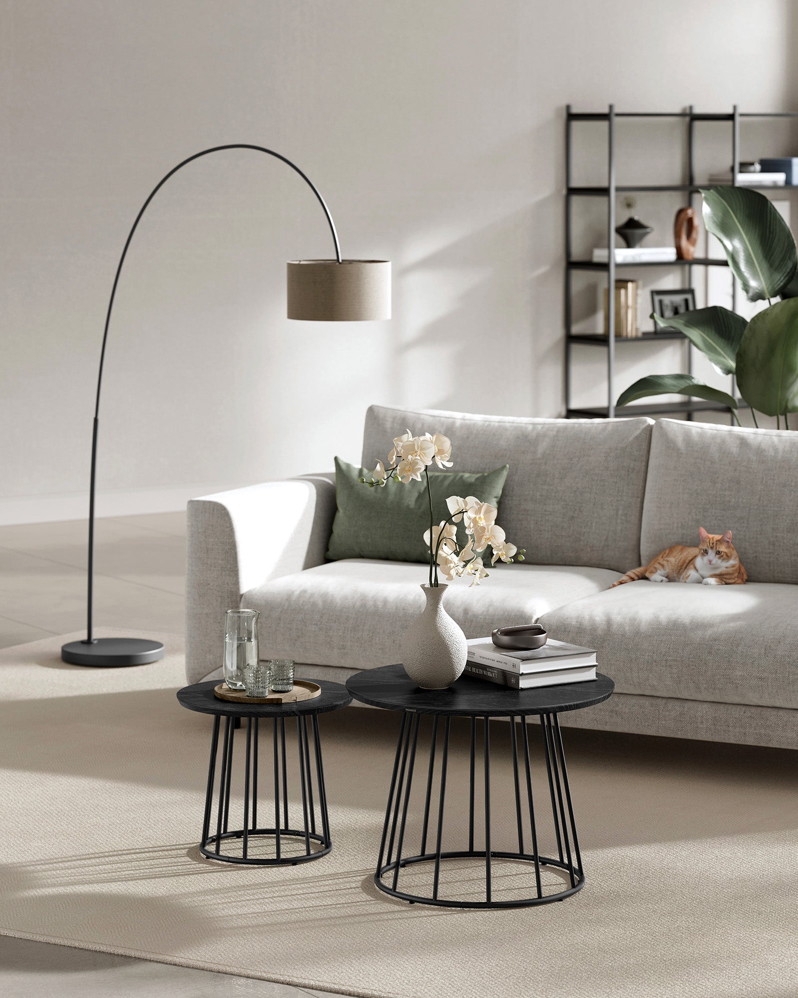Set of 2 Round Side Tables – Steel Frame – Rustic Brown – Modern Design