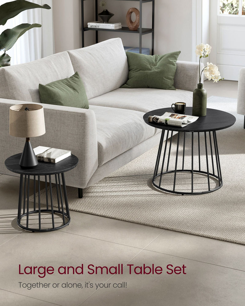 Set of 2 Round Side Tables – Steel Frame – Rustic Brown – Modern Design