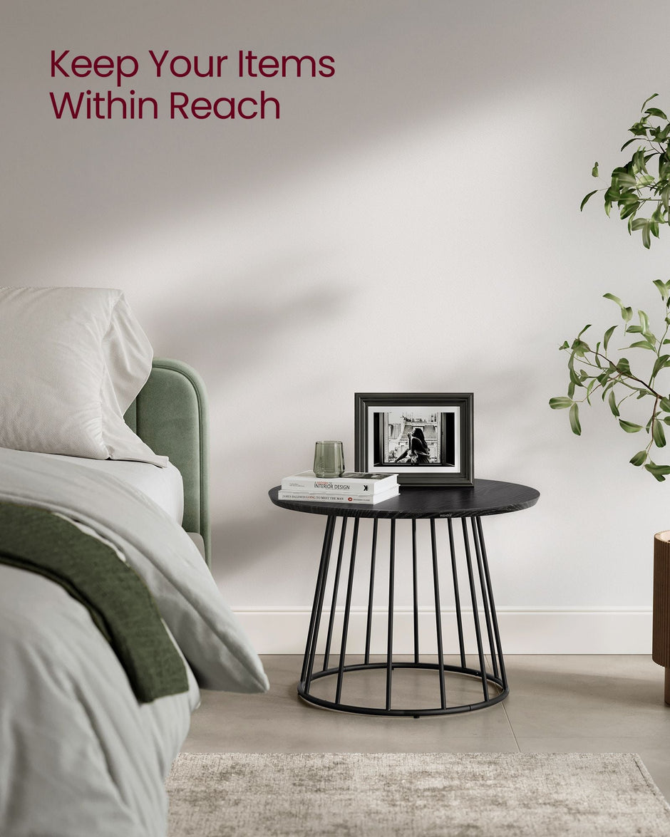 Set of 2 Round Side Tables – Steel Frame – Rustic Brown – Modern Design