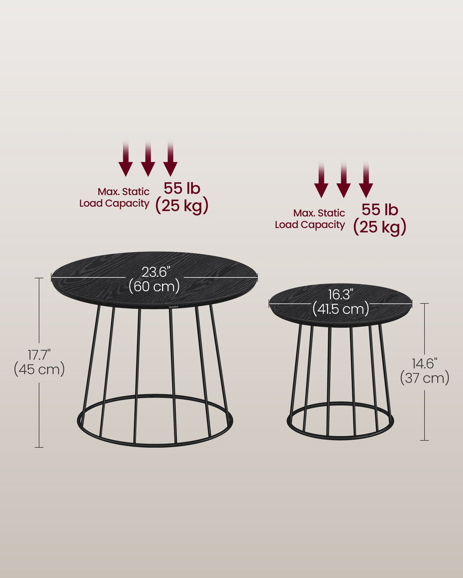 Set of 2 Round Side Tables – Steel Frame – Rustic Brown – Modern Design
