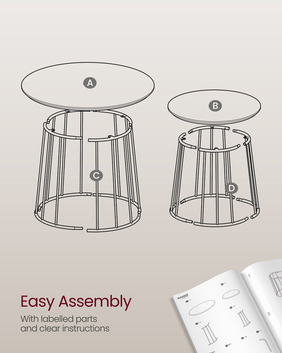 Set of 2 Round Side Tables – Steel Frame – Rustic Brown – Modern Design