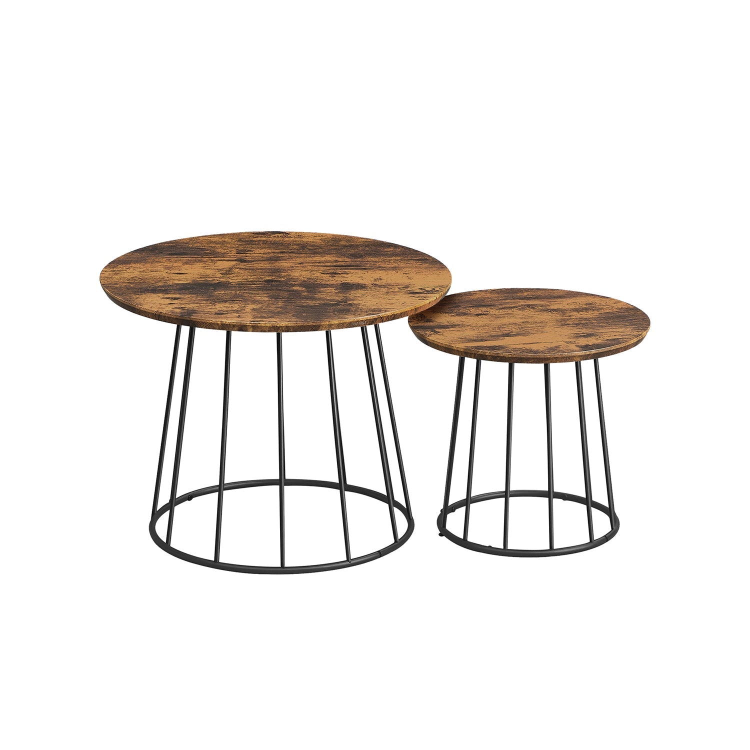 Set of 2 Round Coffee Tables – Steel Frame – Rustic Brown – Modern Design
