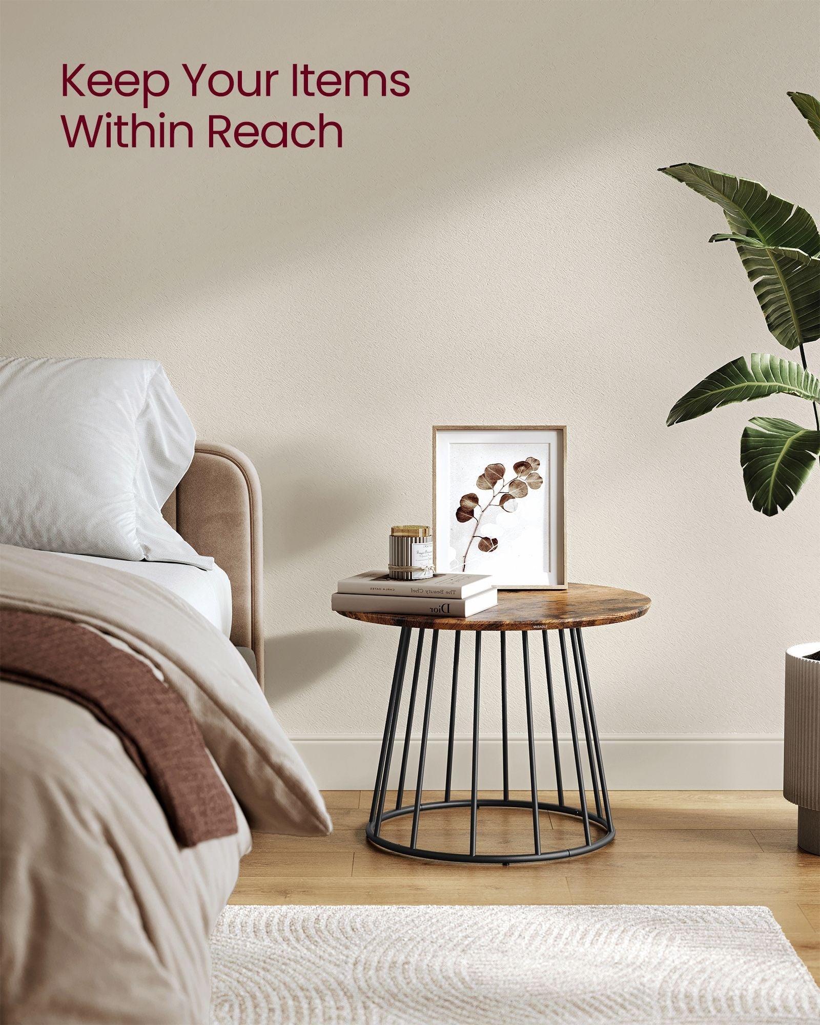 Set of 2 Round Coffee Tables – Steel Frame – Rustic Brown – Modern Design
