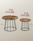 Set of 2 Round Coffee Tables – Steel Frame – Rustic Brown – Modern Design