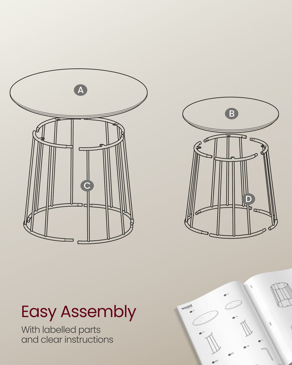 Set of 2 Round Coffee Tables – Steel Frame – Rustic Brown – Modern Design
