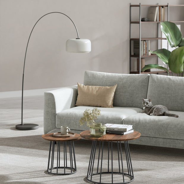 Set of 2 Round Side Tables – Steel Frame – Rustic Brown – Modern Style